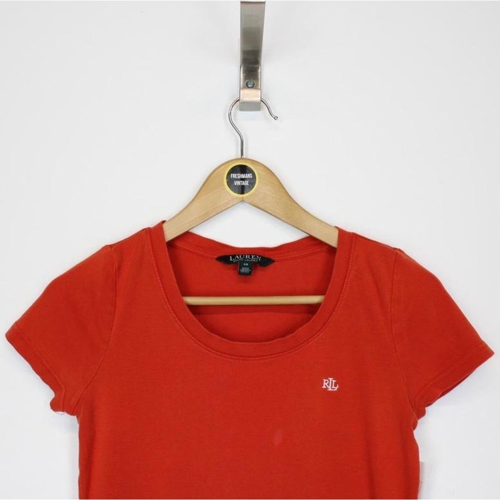Vintage Y2K Lauren Ralph Lauren Orange Cap Sleeve Baby Tee Size Medium - Picture 3 of 8